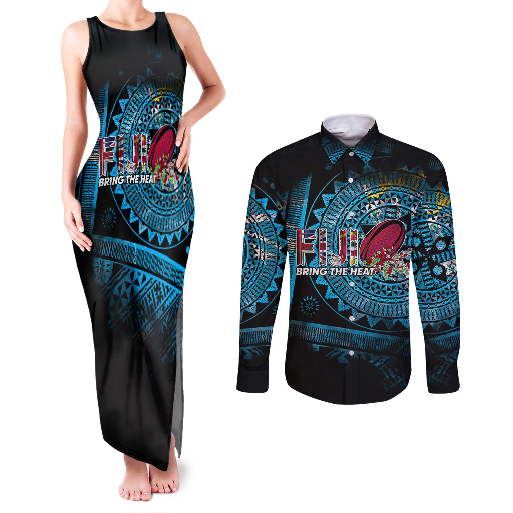 Fiji Rugby Couples Matching Tank Maxi Dress and Long Sleeve Button Shirts Bring The Heat - Wonder Print Shop