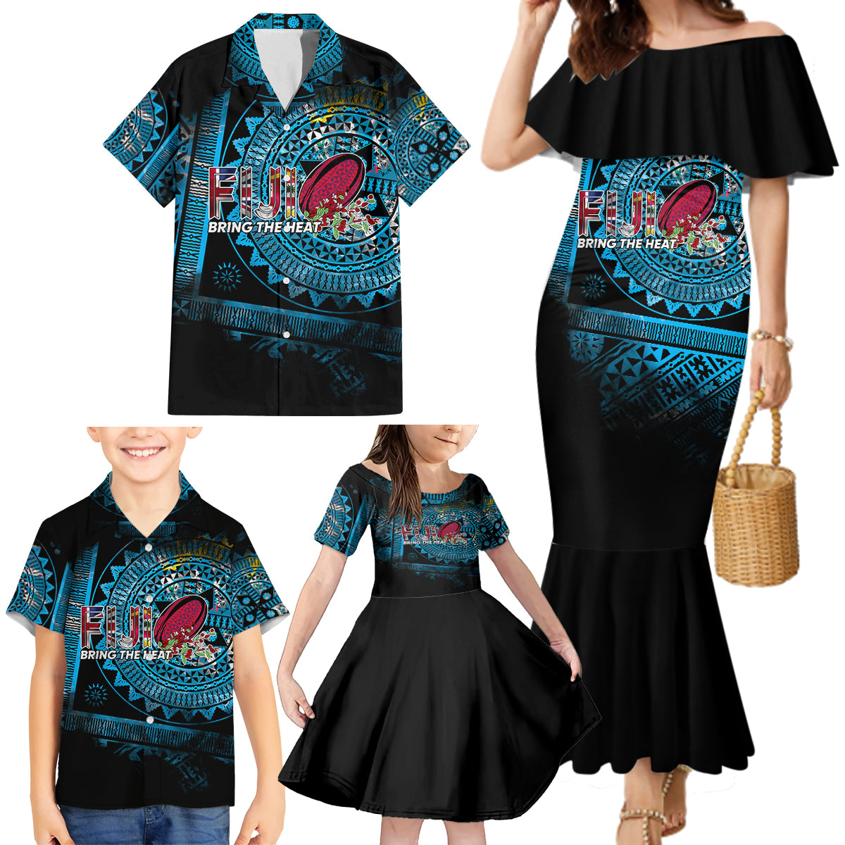 Fiji Rugby Family Matching Mermaid Dress and Hawaiian Shirt Bring The Heat - Wonder Print Shop