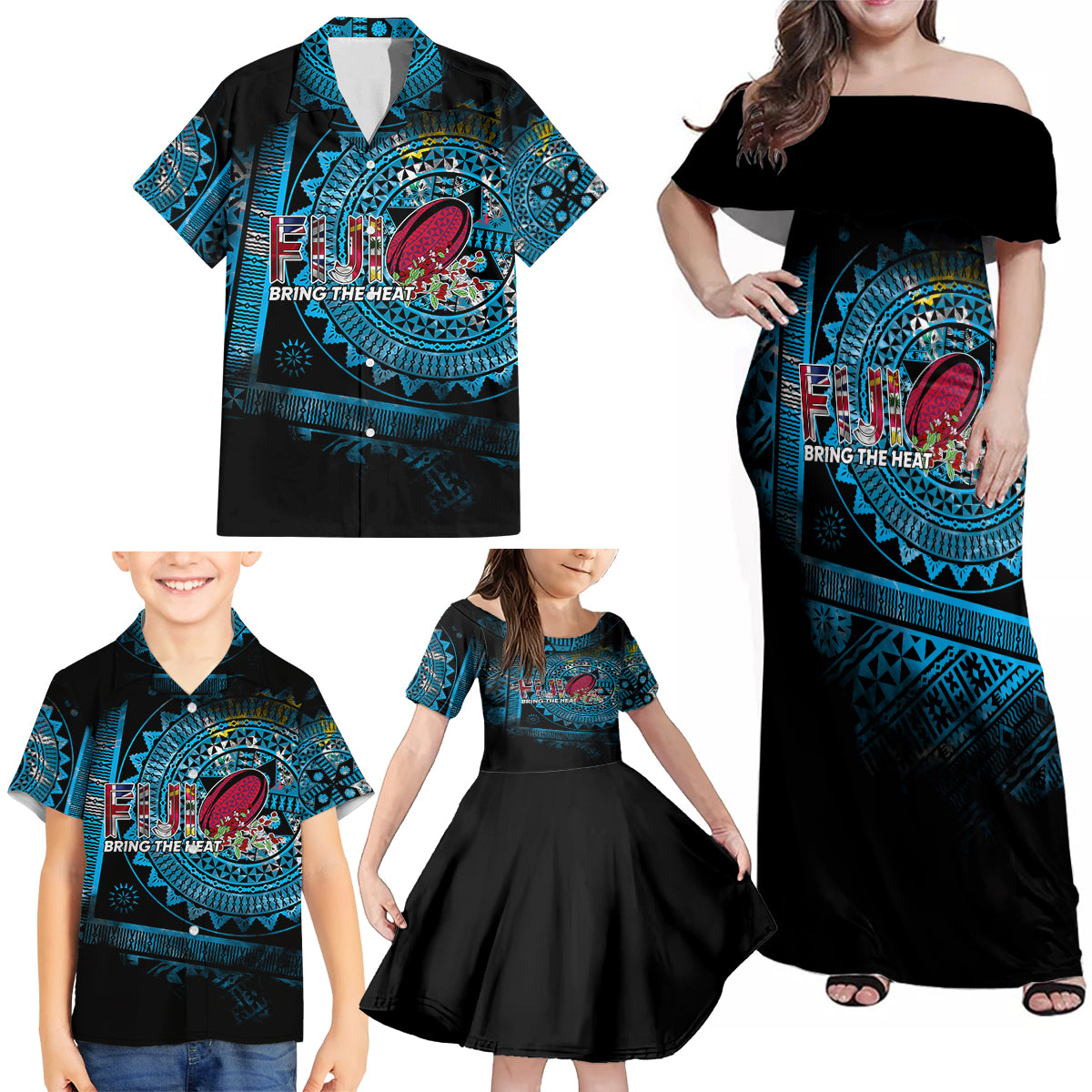 Fiji Rugby Family Matching Off Shoulder Maxi Dress and Hawaiian Shirt Bring The Heat - Wonder Print Shop