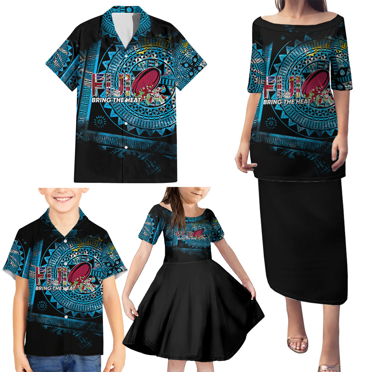 Fiji Rugby Family Matching Puletasi Dress and Hawaiian Shirt Bring The Heat - Wonder Print Shop