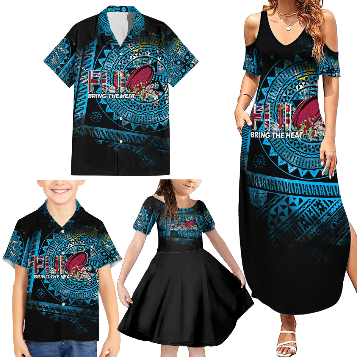 Fiji Rugby Family Matching Summer Maxi Dress and Hawaiian Shirt Bring The Heat - Wonder Print Shop