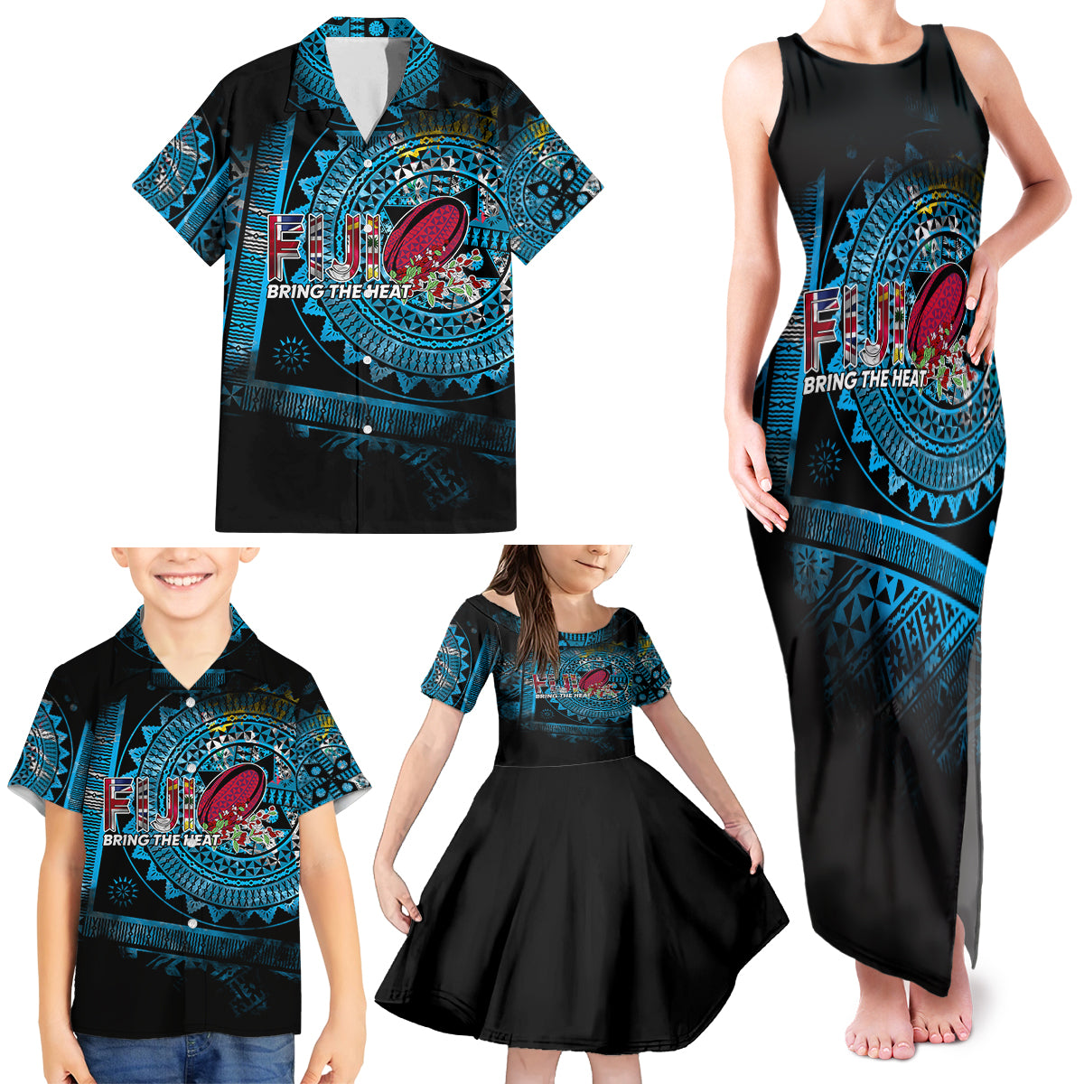 Fiji Rugby Family Matching Tank Maxi Dress and Hawaiian Shirt Bring The Heat - Wonder Print Shop