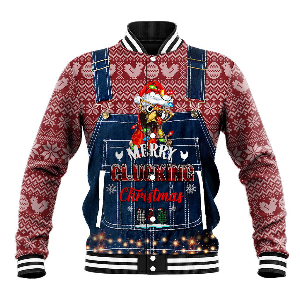 Merry Clucking Christmas Baseball Jacket Chicken Santa Hat - Wonder Print Shop