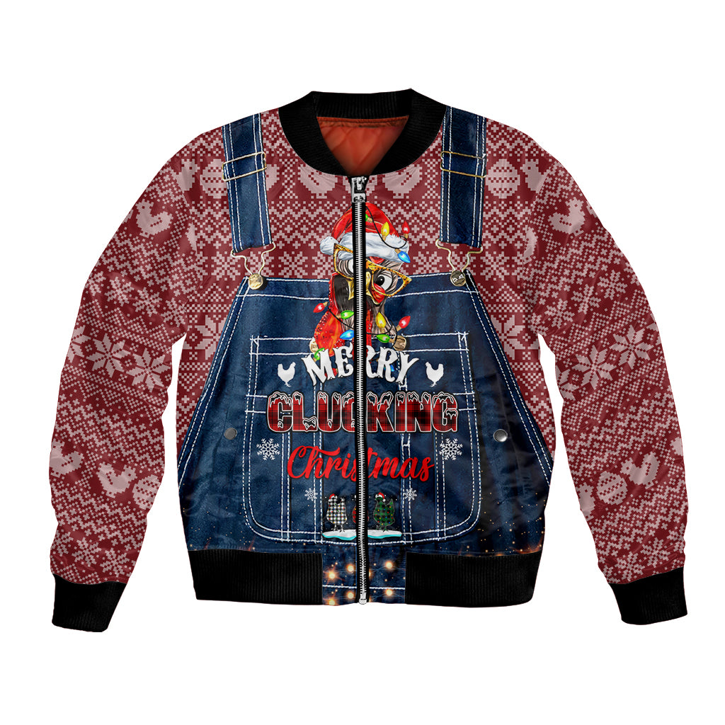 Merry Clucking Christmas Bomber Jacket Chicken Santa Hat - Wonder Print Shop
