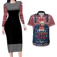Merry Clucking Christmas Couples Matching Long Sleeve Bodycon Dress and Hawaiian Shirt Chicken Santa Hat - Wonder Print Shop