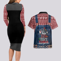 Merry Clucking Christmas Couples Matching Long Sleeve Bodycon Dress and Hawaiian Shirt Chicken Santa Hat - Wonder Print Shop