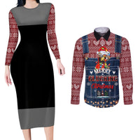 Merry Clucking Christmas Couples Matching Long Sleeve Bodycon Dress and Long Sleeve Button Shirt Chicken Santa Hat - Wonder Print Shop