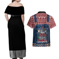 Merry Clucking Christmas Couples Matching Off Shoulder Maxi Dress and Hawaiian Shirt Chicken Santa Hat - Wonder Print Shop