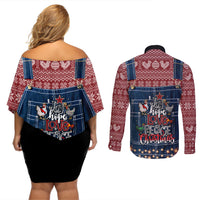 Merry Clucking Christmas Couples Matching Off Shoulder Short Dress and Long Sleeve Button Shirt Chicken Santa Hat - Wonder Print Shop