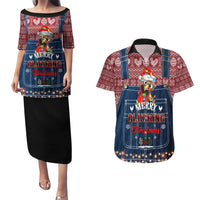 Merry Clucking Christmas Couples Matching Puletasi Dress and Hawaiian Shirt Chicken Santa Hat - Wonder Print Shop