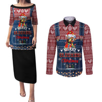 Merry Clucking Christmas Couples Matching Puletasi Dress and Long Sleeve Button Shirt Chicken Santa Hat - Wonder Print Shop