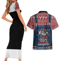 Merry Clucking Christmas Couples Matching Short Sleeve Bodycon Dress and Hawaiian Shirt Chicken Santa Hat - Wonder Print Shop