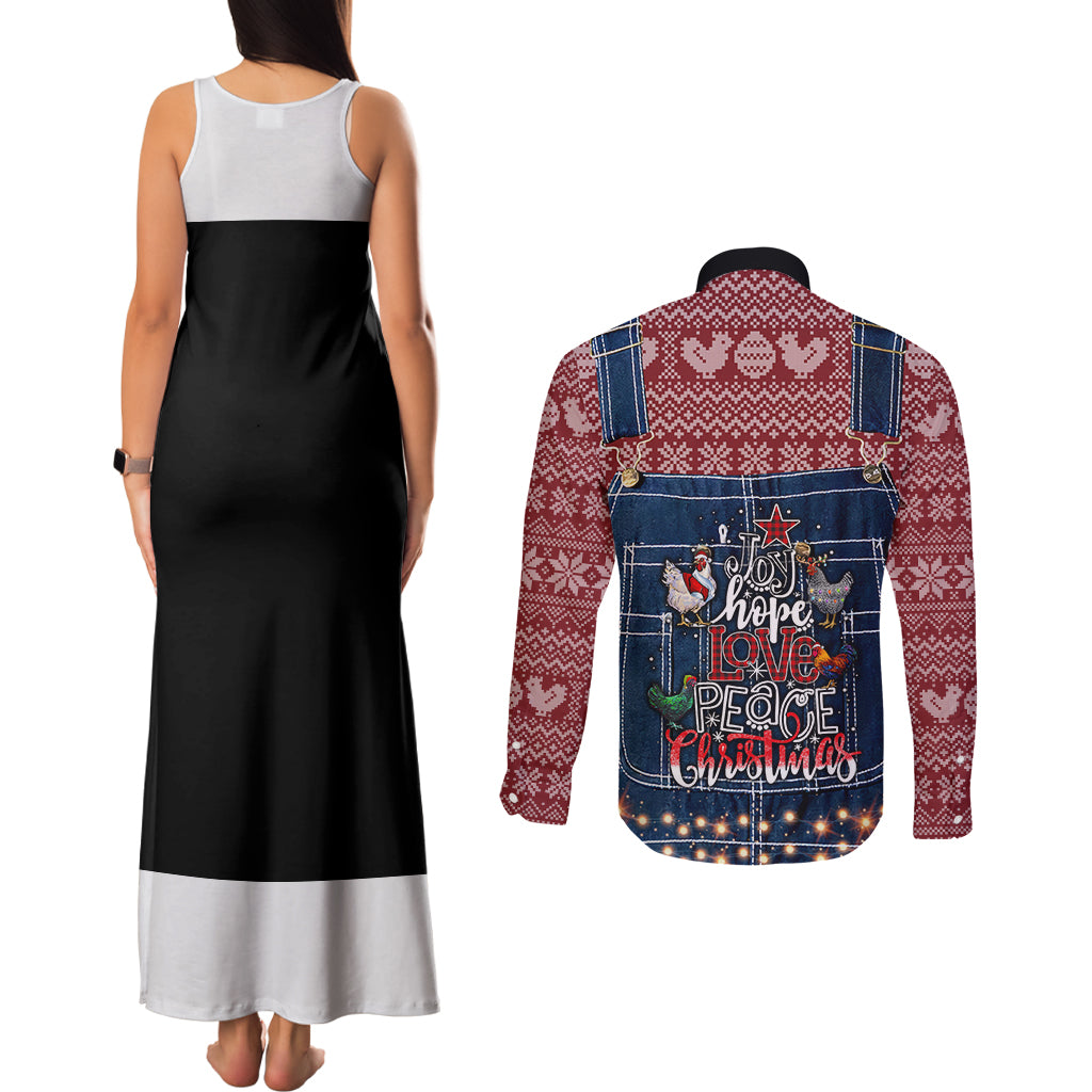 Merry Clucking Christmas Couples Matching Tank Maxi Dress and Long Sleeve Button Shirt Chicken Santa Hat - Wonder Print Shop