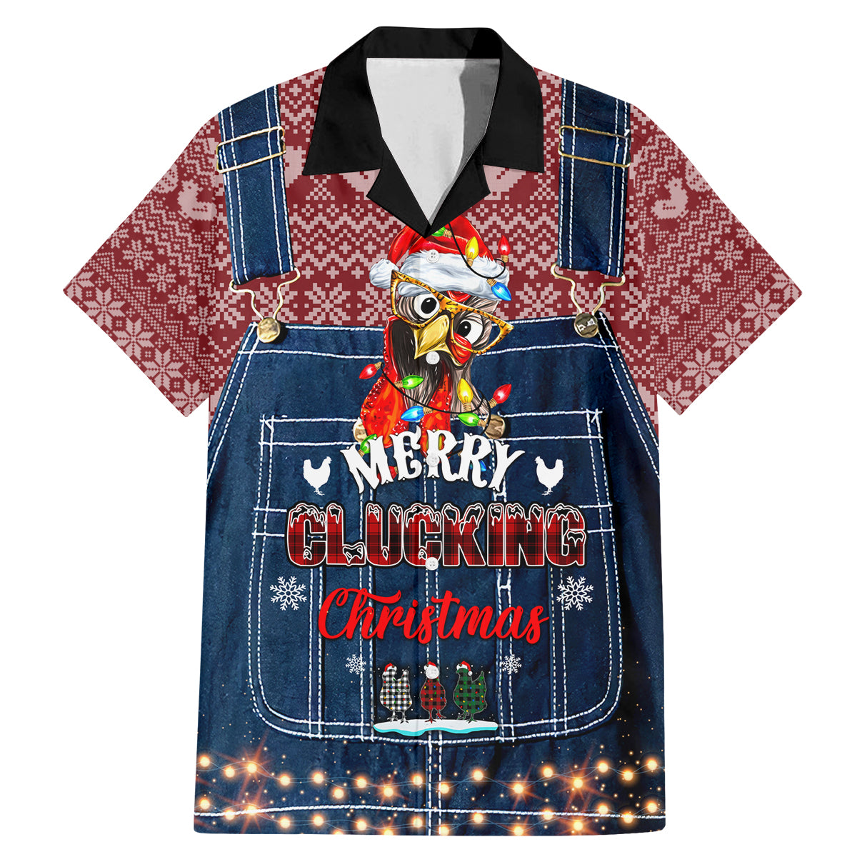 Merry Clucking Christmas Family Matching Mermaid Dress and Hawaiian Shirt Chicken Santa Hat - Wonder Print Shop
