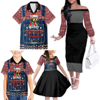 Merry Clucking Christmas Family Matching Off Shoulder Long Sleeve Dress and Hawaiian Shirt Chicken Santa Hat - Wonder Print Shop