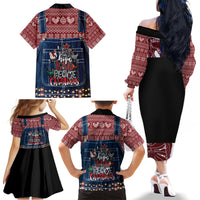 Merry Clucking Christmas Family Matching Off Shoulder Long Sleeve Dress and Hawaiian Shirt Chicken Santa Hat - Wonder Print Shop