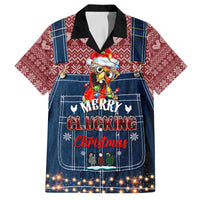 Merry Clucking Christmas Family Matching Off Shoulder Maxi Dress and Hawaiian Shirt Chicken Santa Hat - Wonder Print Shop