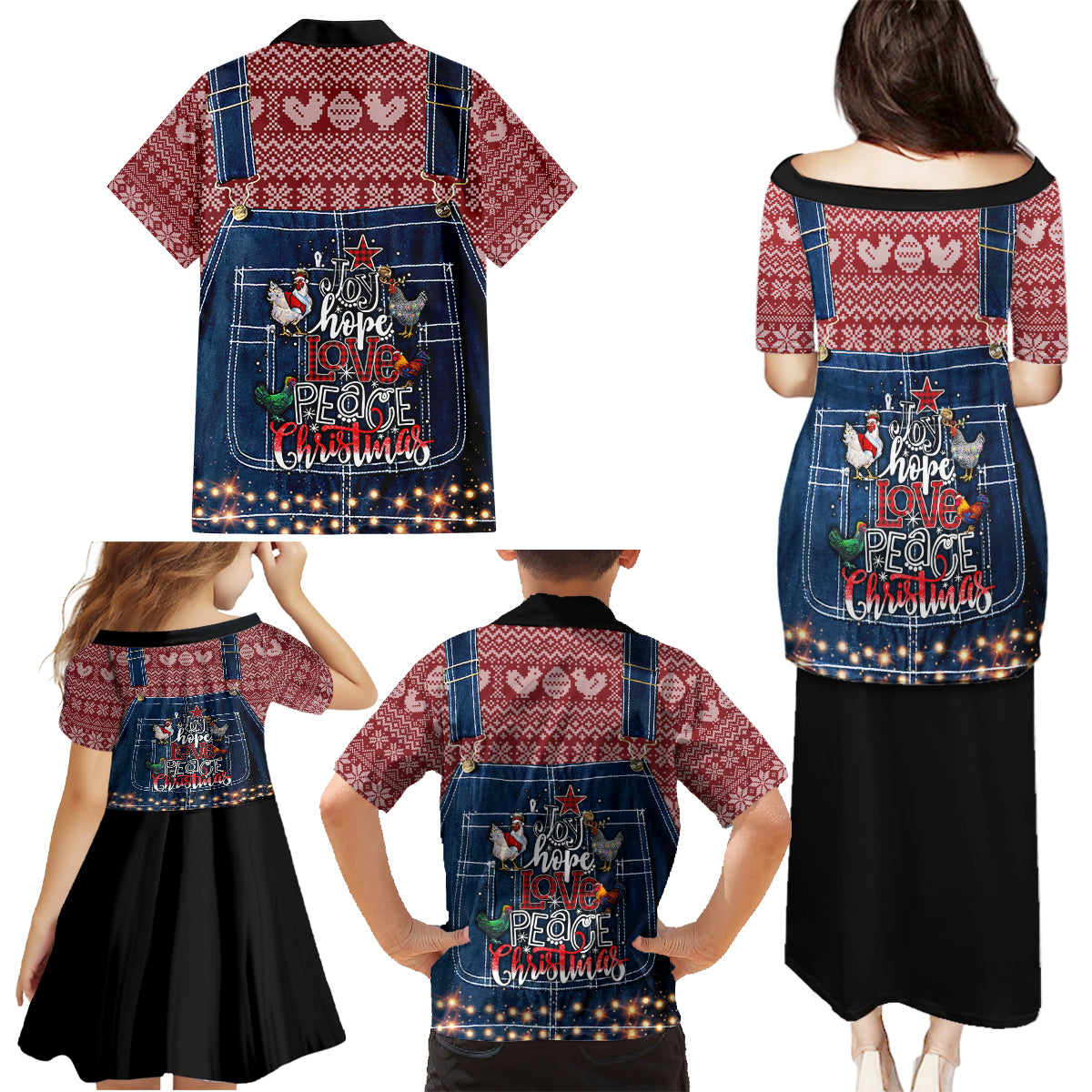 Merry Clucking Christmas Family Matching Puletasi Dress and Hawaiian Shirt Chicken Santa Hat - Wonder Print Shop