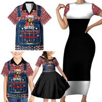 Merry Clucking Christmas Family Matching Short Sleeve Bodycon Dress and Hawaiian Shirt Chicken Santa Hat - Wonder Print Shop