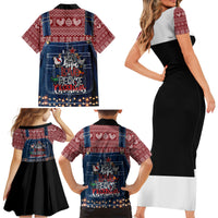 Merry Clucking Christmas Family Matching Short Sleeve Bodycon Dress and Hawaiian Shirt Chicken Santa Hat - Wonder Print Shop