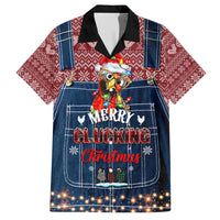 Merry Clucking Christmas Family Matching Short Sleeve Bodycon Dress and Hawaiian Shirt Chicken Santa Hat - Wonder Print Shop