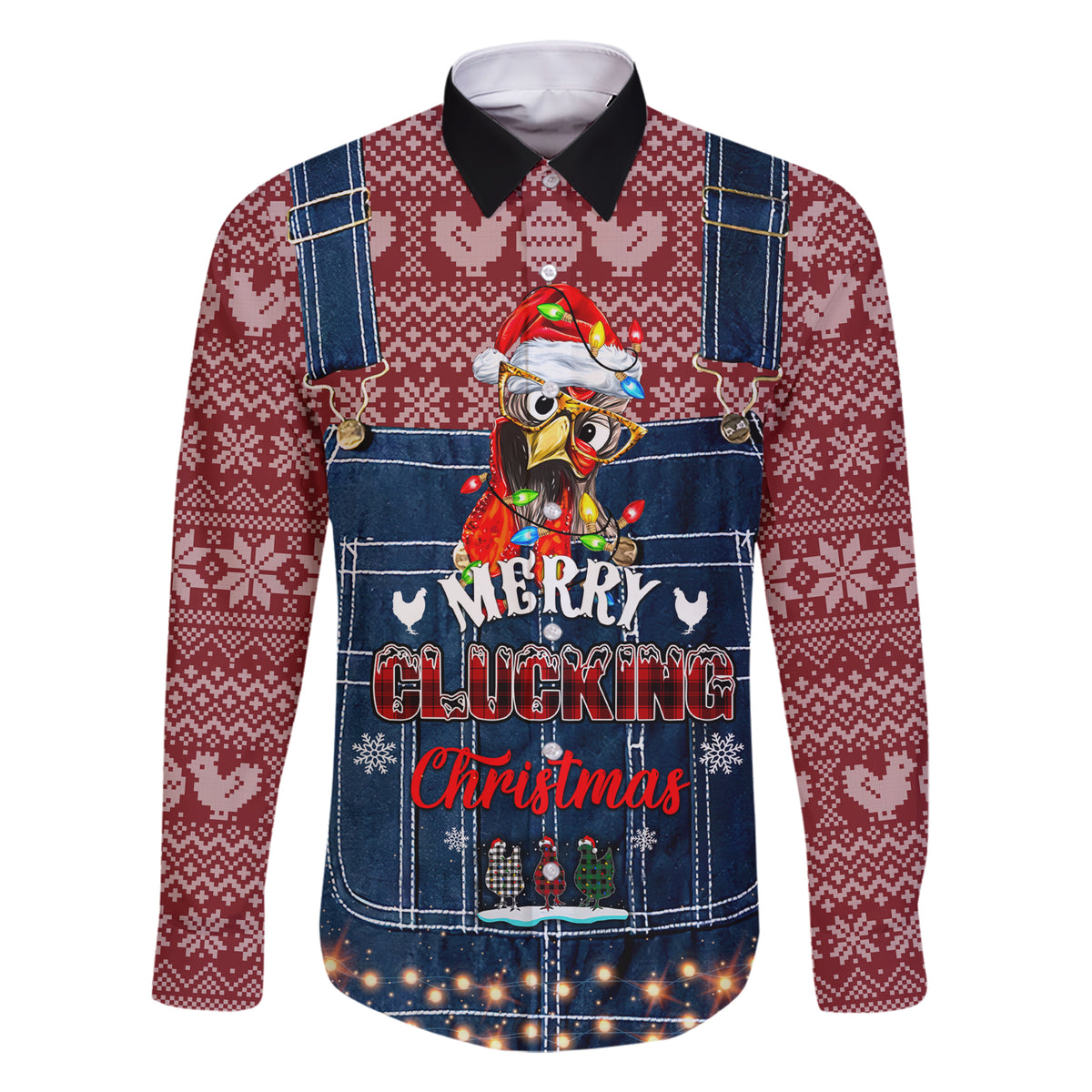 Merry Clucking Christmas Family Matching Short Sleeve Bodycon Dress and Hawaiian Shirt Chicken Santa Hat - Wonder Print Shop