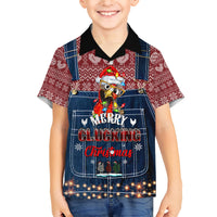 Merry Clucking Christmas Family Matching Short Sleeve Bodycon Dress and Hawaiian Shirt Chicken Santa Hat - Wonder Print Shop