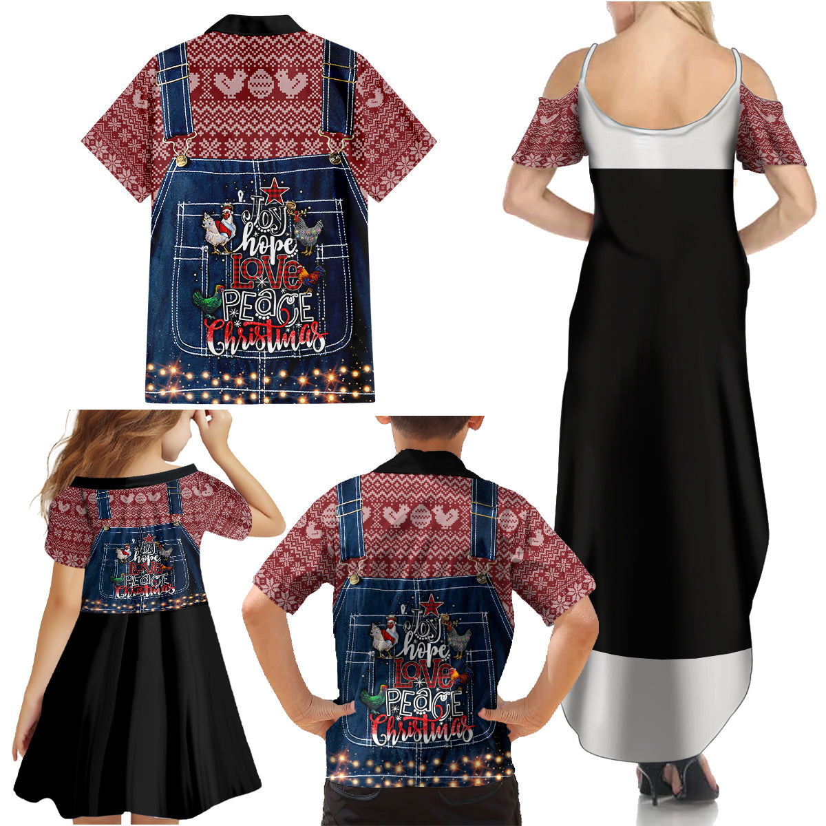 Merry Clucking Christmas Family Matching Summer Maxi Dress and Hawaiian Shirt Chicken Santa Hat - Wonder Print Shop