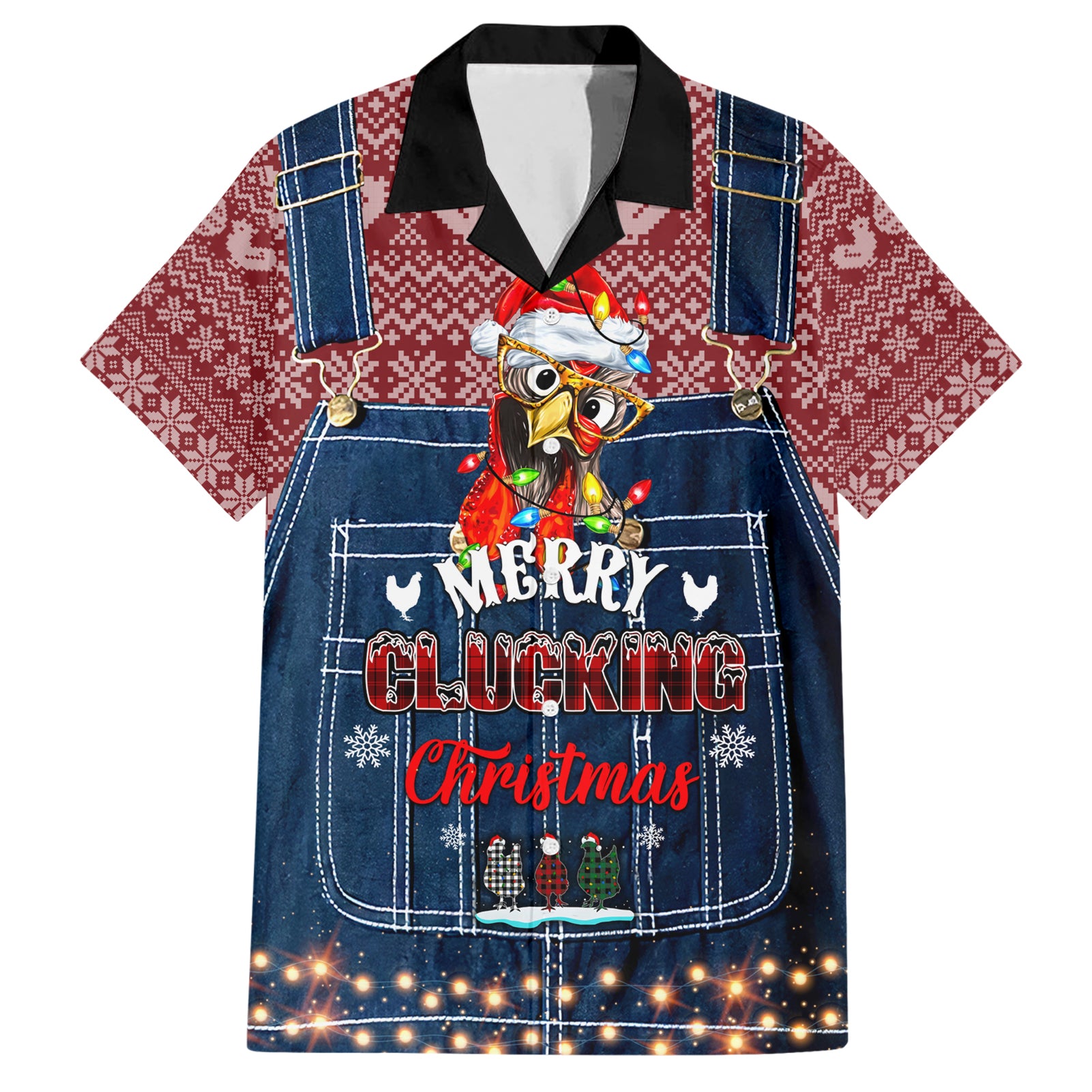 Merry Clucking Christmas Hawaiian Shirt Chicken Santa Hat - Wonder Print Shop