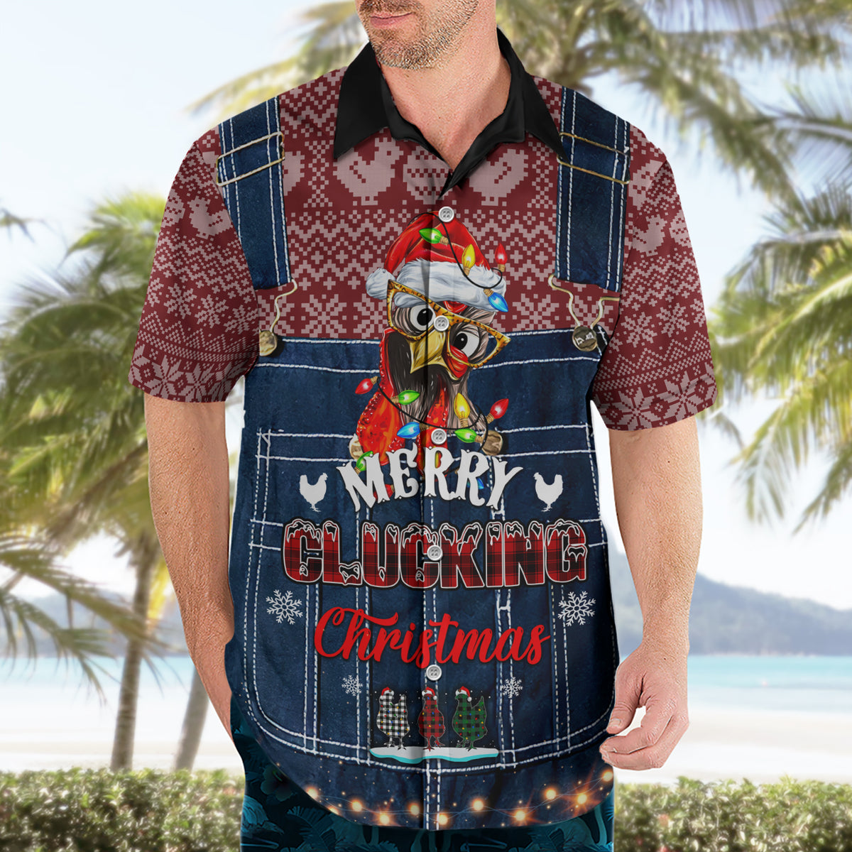 Merry Clucking Christmas Hawaiian Shirt Chicken Santa Hat - Wonder Print Shop