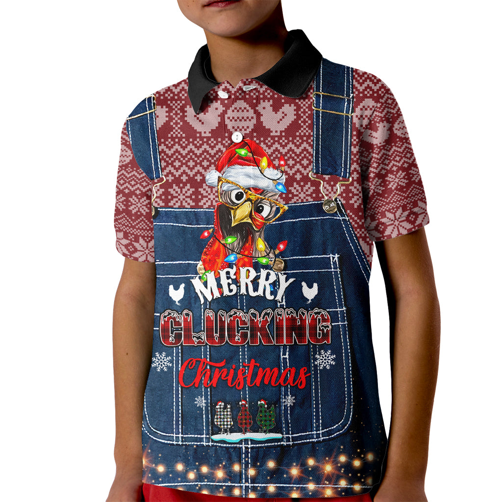 Merry Clucking Christmas Kid Polo Shirt Chicken Santa Hat - Wonder Print Shop