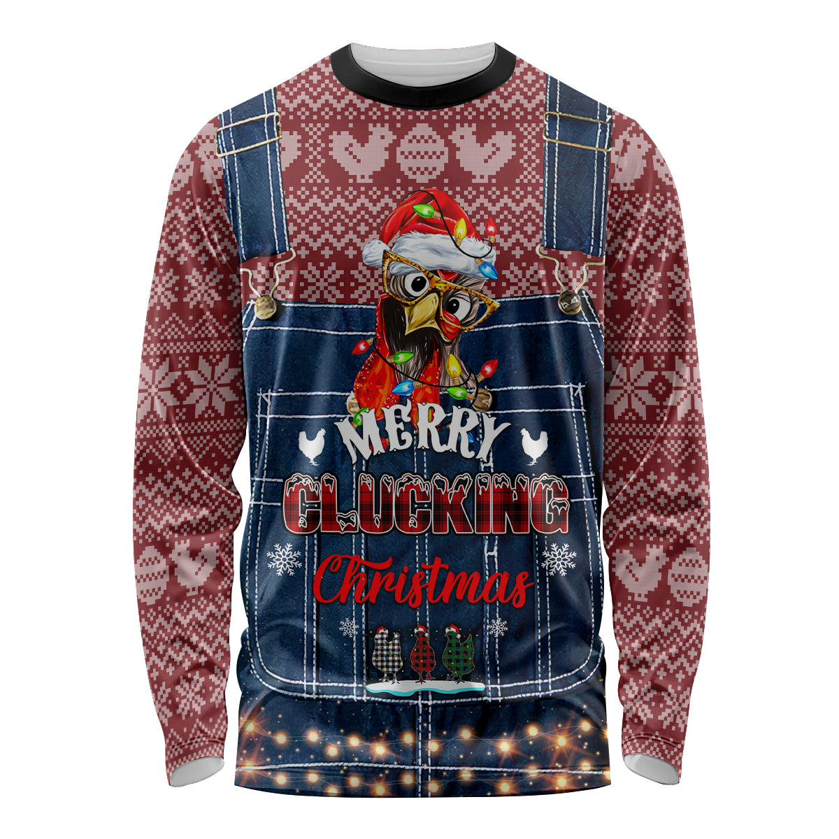 Merry Clucking Christmas Long Sleeve Shirt Chicken Santa Hat - Wonder Print Shop