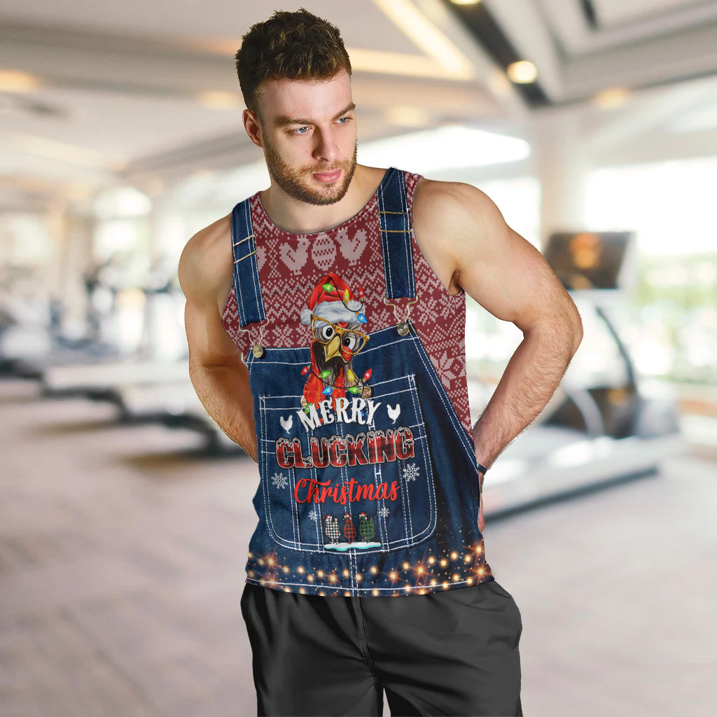 Merry Clucking Christmas Men Tank Top Chicken Santa Hat - Wonder Print Shop