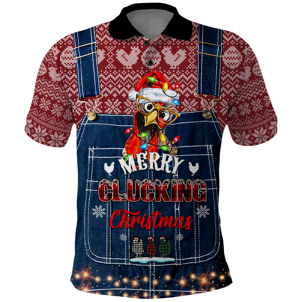 Merry Clucking Christmas Polo Shirt Chicken Santa Hat - Wonder Print Shop
