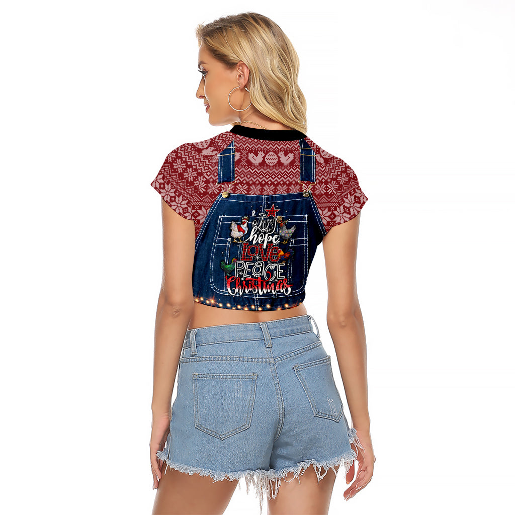 Merry Clucking Christmas Raglan Cropped T Shirt Chicken Santa Hat - Wonder Print Shop