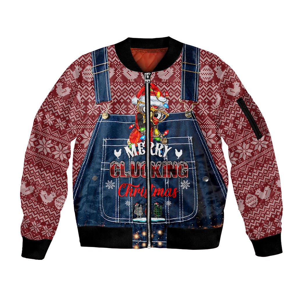 Merry Clucking Christmas Sleeve Zip Bomber Jacket Chicken Santa Hat - Wonder Print Shop