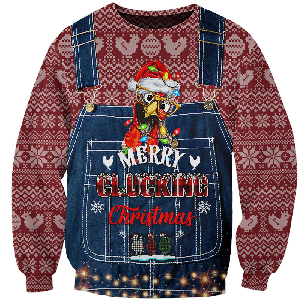 Merry Clucking Christmas Sweatshirt Chicken Santa Hat - Wonder Print Shop