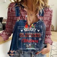 Merry Clucking Christmas Women Casual Shirt Chicken Santa Hat - Wonder Print Shop