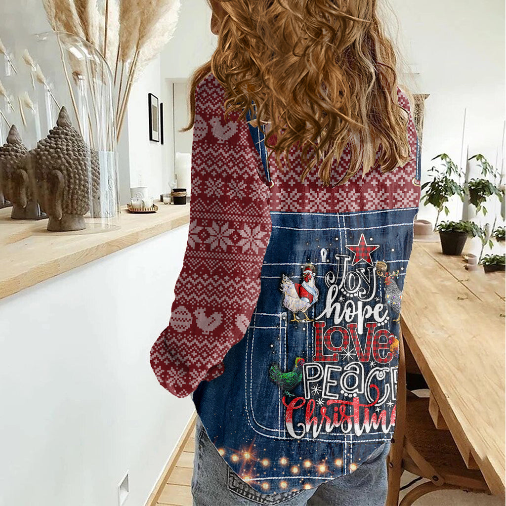 Merry Clucking Christmas Women Casual Shirt Chicken Santa Hat - Wonder Print Shop
