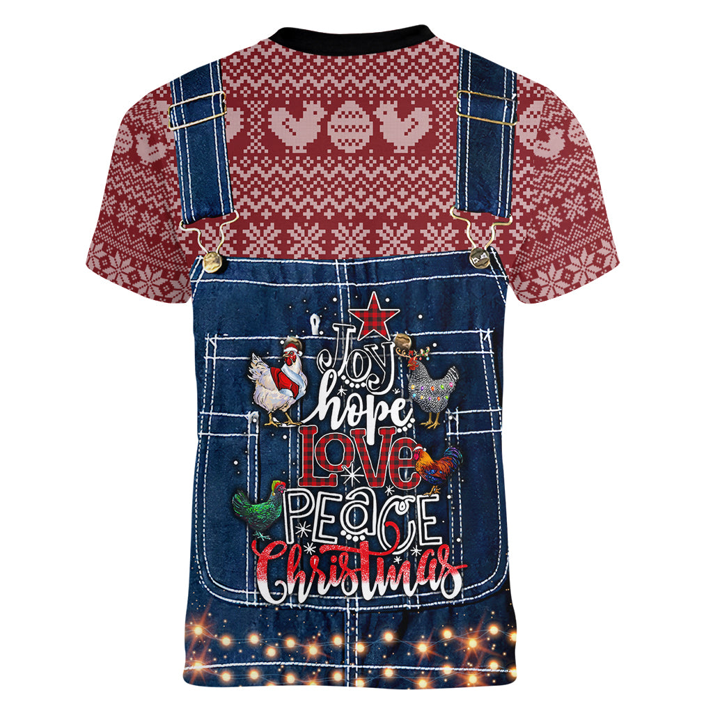 Merry Clucking Christmas Women V Neck T Shirt Chicken Santa Hat - Wonder Print Shop