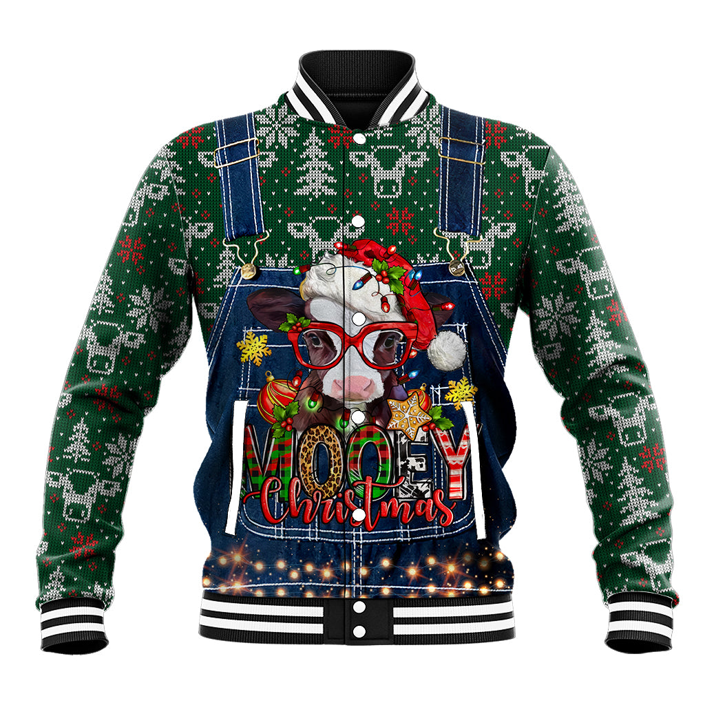 Mooey Christmas Baseball Jacket Cow Santa Hat - Wonder Print Shop