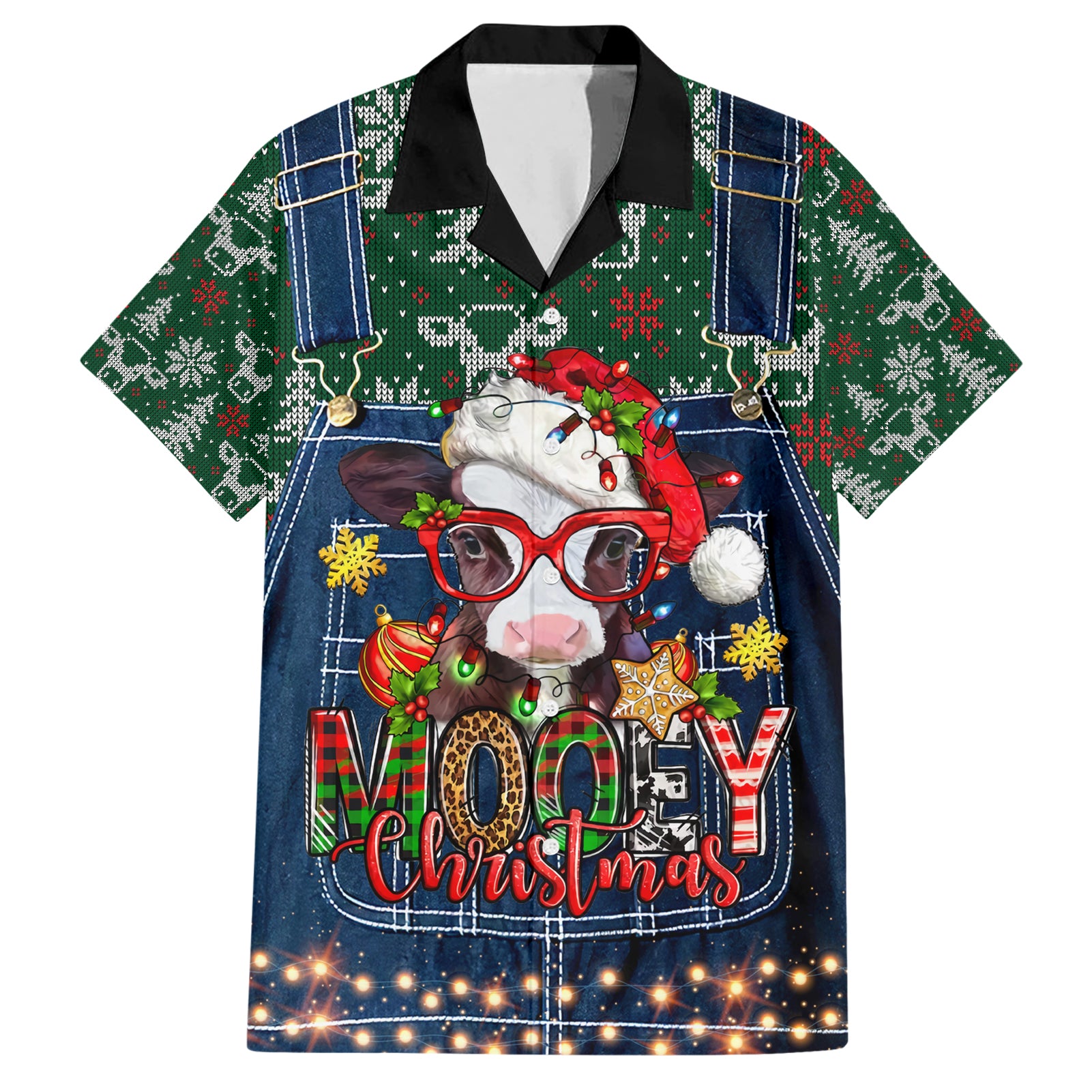 Mooey Christmas Hawaiian Shirt Cow Santa Hat - Wonder Print Shop