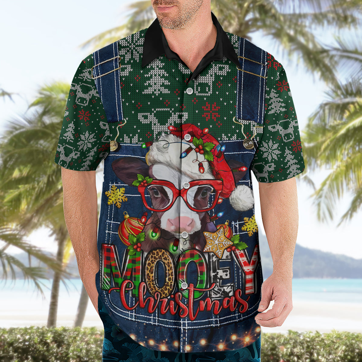 Mooey Christmas Hawaiian Shirt Cow Santa Hat - Wonder Print Shop