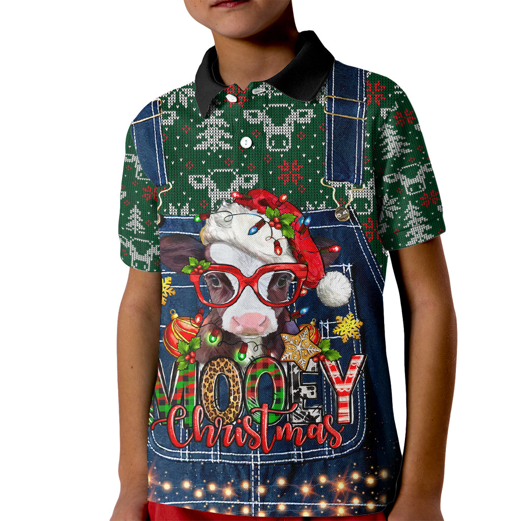Mooey Christmas Kid Polo Shirt Cow Santa Hat - Wonder Print Shop