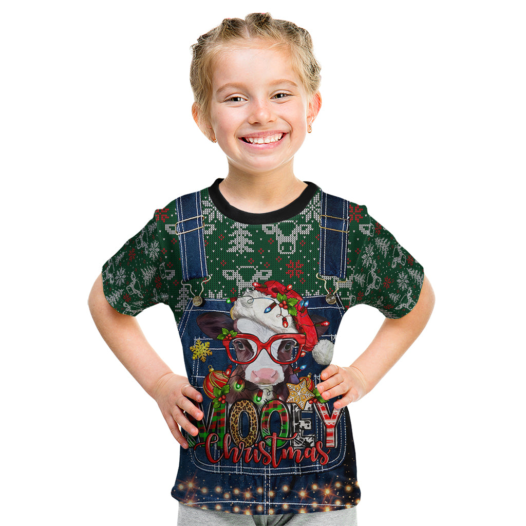 Mooey Christmas Kid T Shirt Cow Santa Hat - Wonder Print Shop