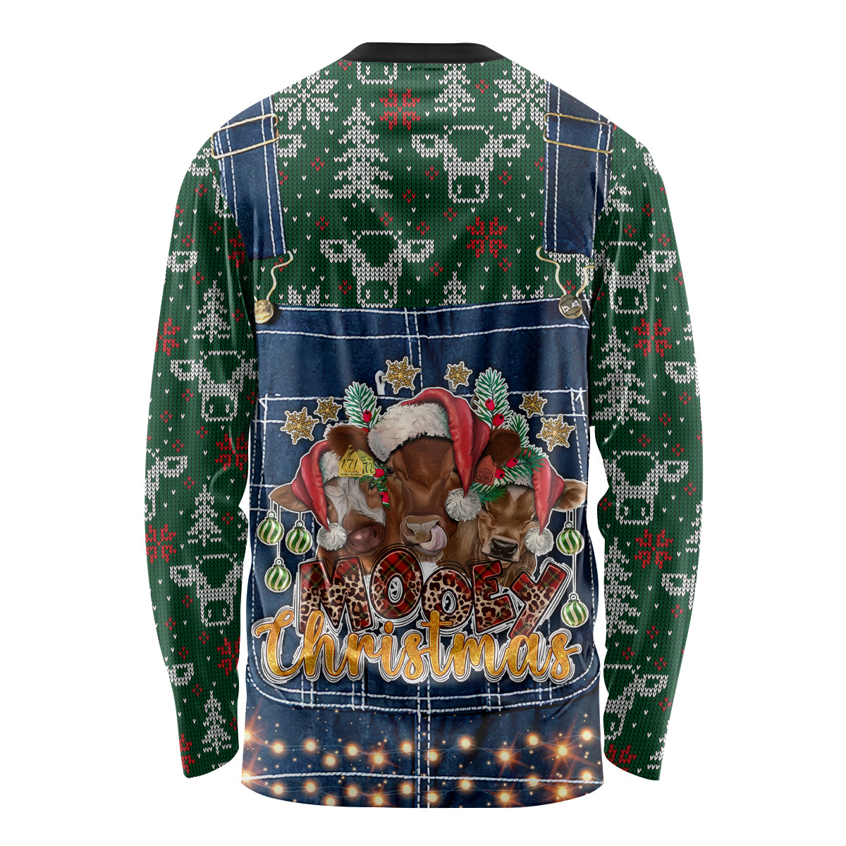Mooey Christmas Long Sleeve Shirt Cow Santa Hat - Wonder Print Shop