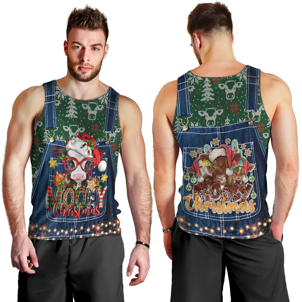 Mooey Christmas Men Tank Top Cow Santa Hat - Wonder Print Shop