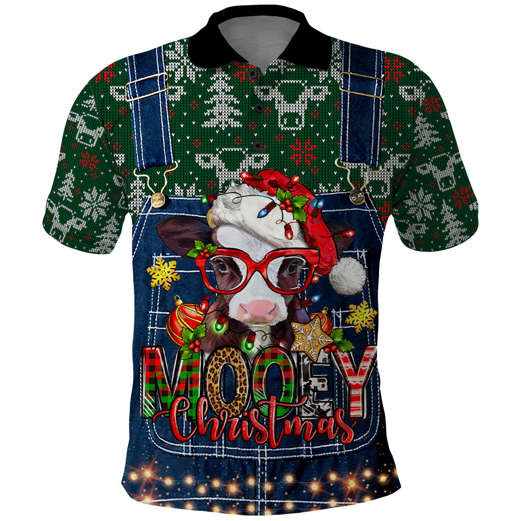 Mooey Christmas Polo Shirt Cow Santa Hat - Wonder Print Shop