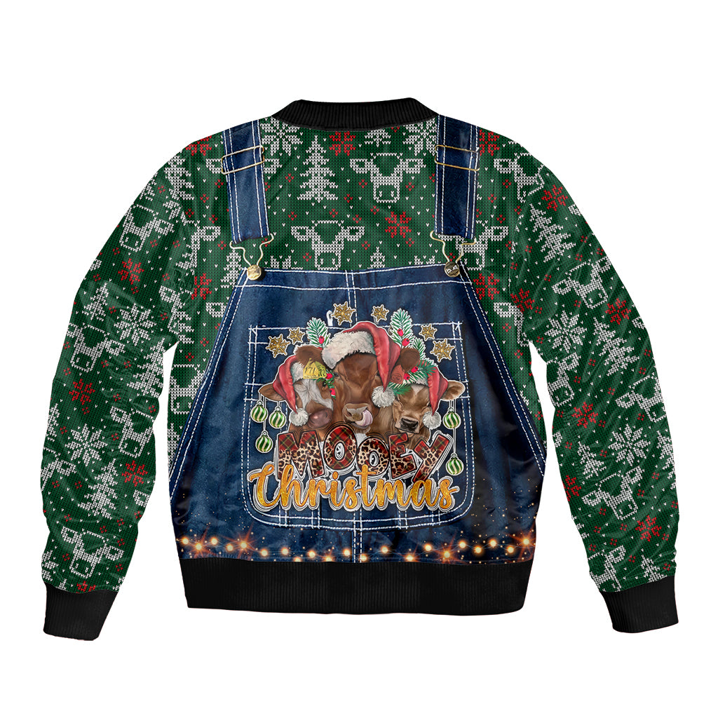 Mooey Christmas Sleeve Zip Bomber Jacket Cow Santa Hat - Wonder Print Shop
