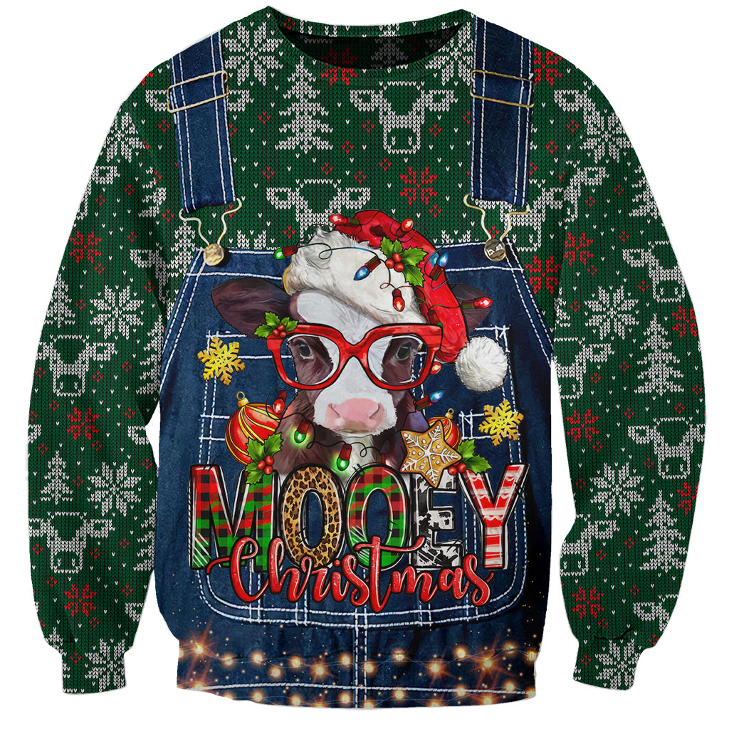 Mooey Christmas Sweatshirt Cow Santa Hat - Wonder Print Shop